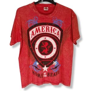 America Home Of The Brave Land Of The Free T Shirt Mens Size Large Red USA Tee